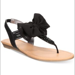 Material Girl Black Glitter Bow Sandals